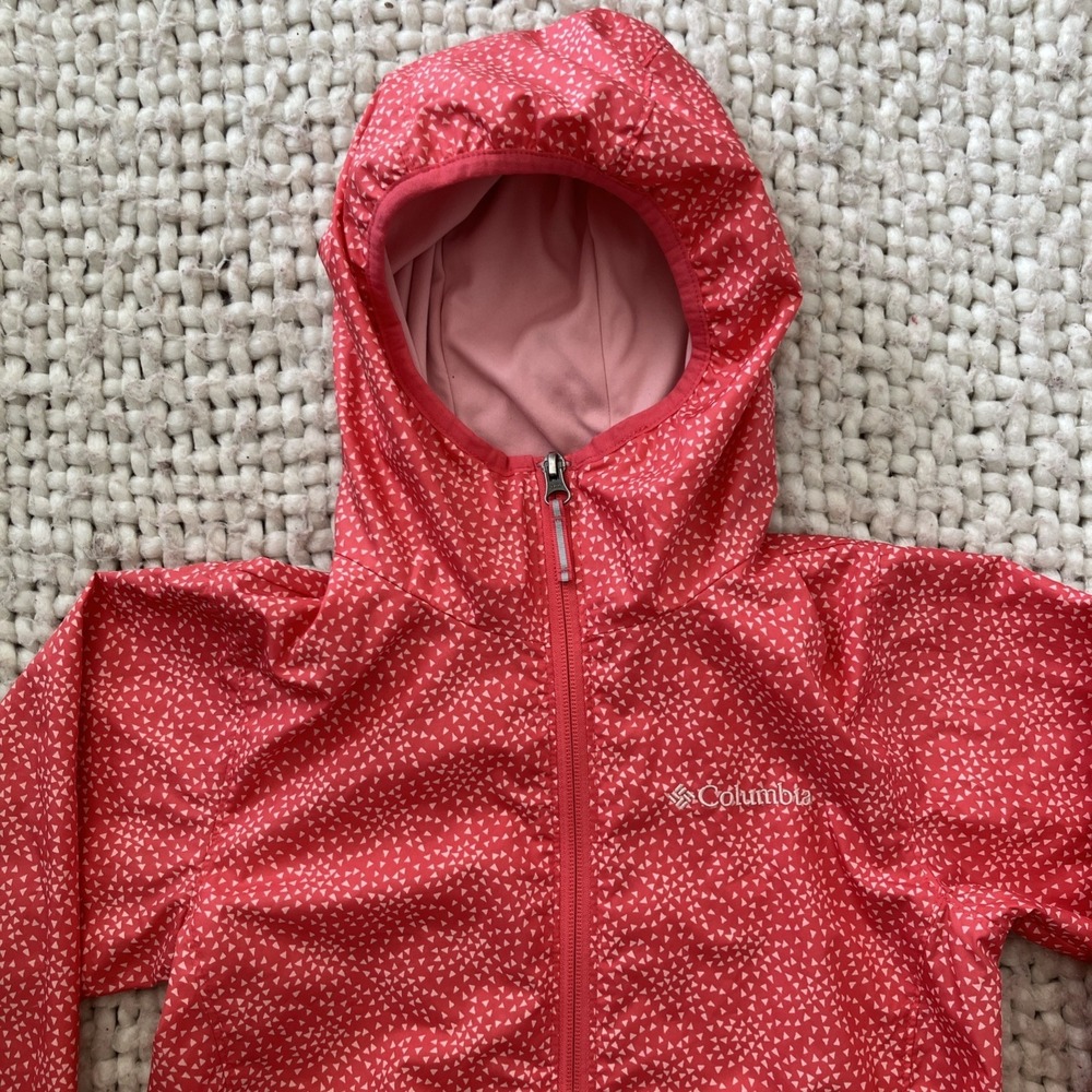 Columbia Girls' Pink Hooded Windbreaker Rain Jacket Small 8 Lined Outdoors Omni - Picture 3 of 11